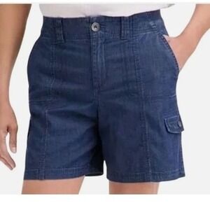 Style & Co Women's Denim Blue Utility Cargo Shorts Stretch 18 7" Inseam